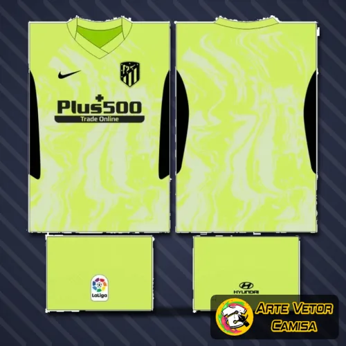 Camisa Atlético de Madrid com logo no peito e estampa grande nas costas em design moderno e vibrante, apresentando detalhes que destacam o espírito da equipe neste conceito para 2024.