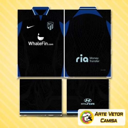 Camisa Atlético de Madrid com logo no peito e estampa grande nas costas mostrando um design moderno e vibrante, perfeita para fãs do clube que querem um visual autêntico e impressionante.