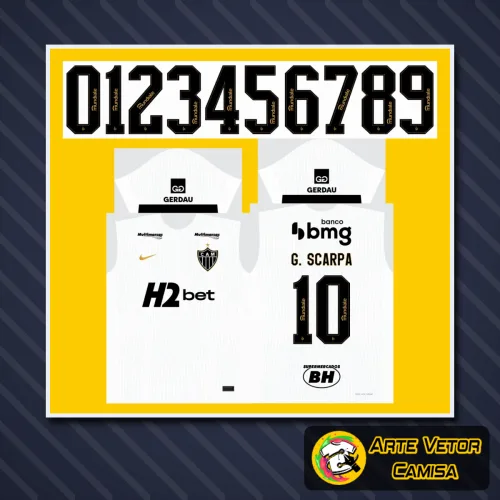 Camisa do Atlético Mineiro com logo no peito e estampa grande nas costas, destacando design exclusivo para a temporada 2026 com detalhes modernos e acabamento impecável.