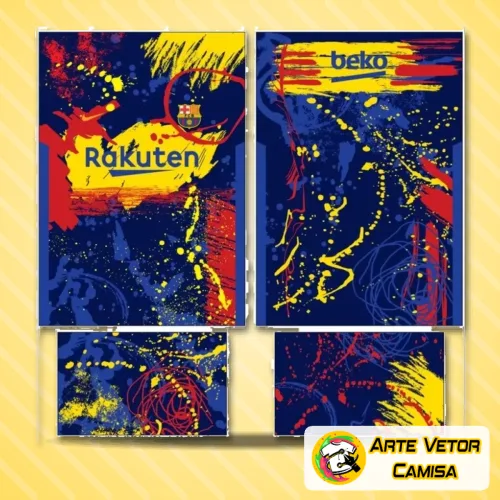 Camisa com logo no peito e estampa grande nas costas, mostrando o estilo marcante do time Barcelona com cores vivas e detalhes modernos que valorizam o visual esportivo e fashion ao mesmo tempo.
