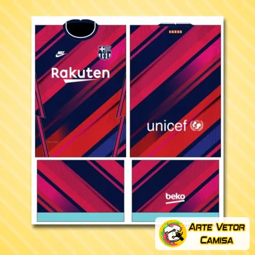 Camisa Barcelona com logo no peito e estampa grande nas costas, destacando as cores vibrantes e estilo moderno que remetem ao time catalão, perfeita para quem quer uma peça cheia de personalidade e referência ao futebol.