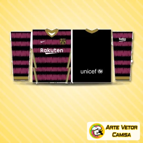 Camisa com logo do Barcelona no peito e estampa grande nas costas mostrando detalhes do escudo e cores vibrantes do time, ideal para torcida e fãs do futebol.