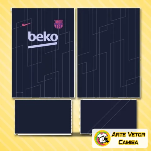 Camisa final com logo no peito e estampa grande nas costas, apresentando design moderno inspirado no time Barcelona, em cores vibrantes e detalhes que valorizam o estilo esportivo e casual.