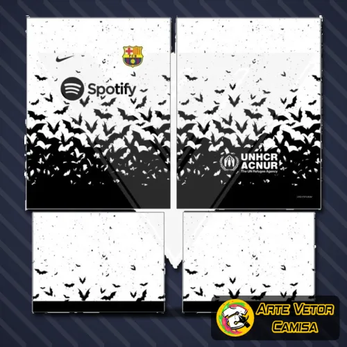 Camisa Barcelona com logo no peito e estampa grande nas costas, exibindo cores vibrantes e design marcante que transmite a paixão pelo time em cada detalhe da roupa.