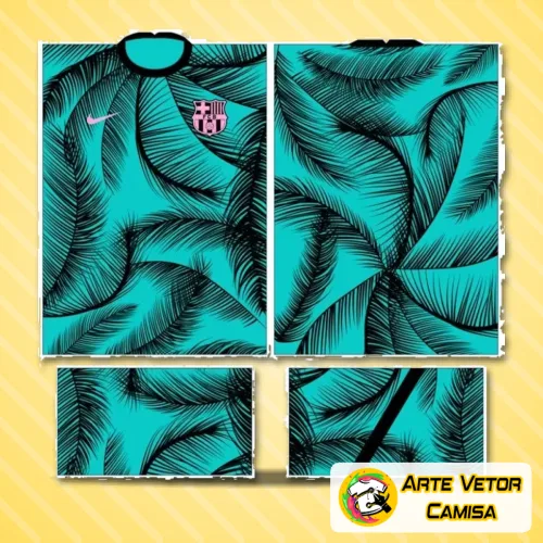 Camisa com logo no peito e estampa grande nas costas que destaca o estilo do Barcelona com cores vibrantes e design moderno, perfeita para fãs que valorizam detalhes marcantes e visual autêntico.
