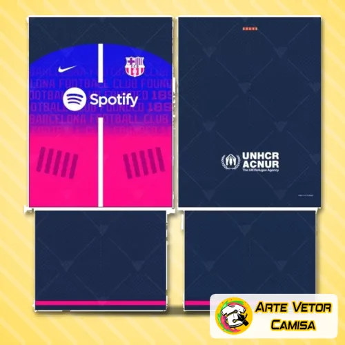 Camisa com logo no peito em destaque e estampa grande nas costas, combinando design vibrante inspirado no Barcelona, perfeita para quem deseja um visual moderno e autêntico.