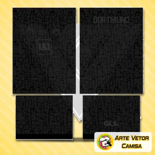 Camisa com logo no peito vivo e estampa grande nas costas que destaca a inspiração no Borussia Dortmund, apresentando design moderno e cores marcantes em um visual esportivo e autêntico.
