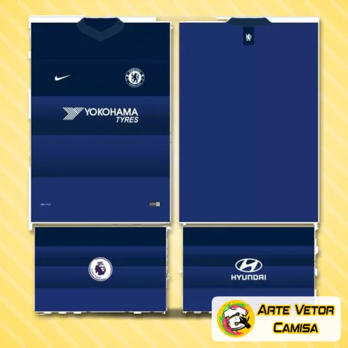 Camisa Chelsea em destaque com logo no peito elegante e estampa grande nas costas que valoriza o visual. Estilo moderno e atraente perfeito para fãs do time.