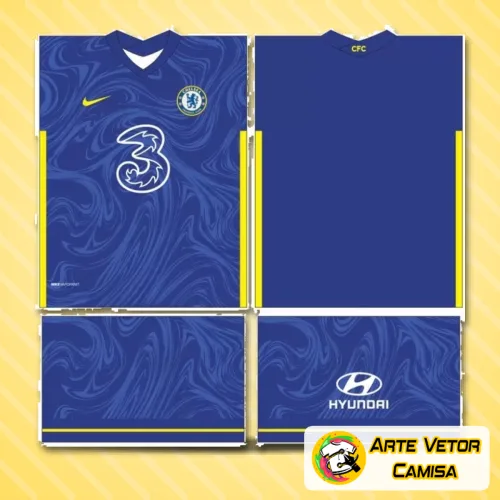 Camisa Chelsea com logo no peito em destaque e uma estampa grande vibrante nas costas que traz um design moderno e cheio de estilo para os fãs do time.