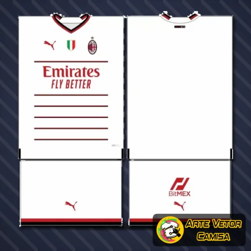 Camisa do AC Milan 2024 com logo no peito e estampa grande nas costas destacando design moderno e elegante em cores vibrantes.