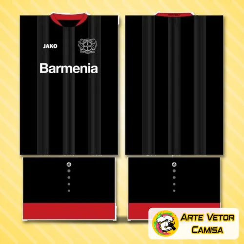 Imagem da camisa com logo no peito em destaque e uma estampa grande nas costas que revela detalhes do conceito Bayern München 2024, exibindo cores vibrantes e design moderno.