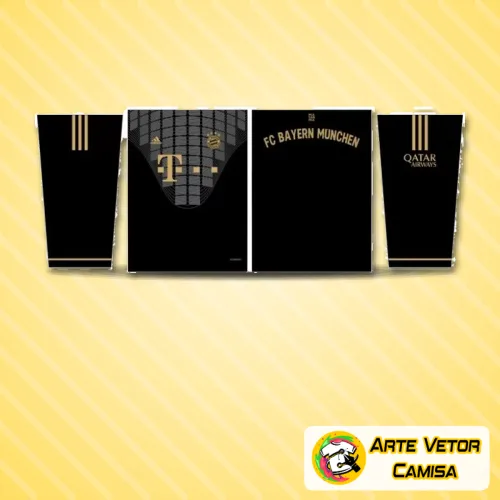 Camisa final com logo no peito em destaque e estampa grande nas costas, mostrando design moderno e impactante inspirado no Bayern München 2024.