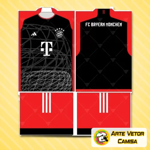 Camisa final com logo no peito e estampa grande nas costas, destacando o design moderno e elegante do Bayern München para 2024, com detalhes vibrantes e cores marcantes que representam o espírito do time.