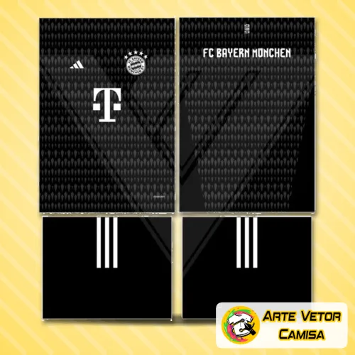 Imagem da camisa conceito do Bayern München 2024 mostrando o logo no peito e uma estampa grande nas costas com detalhes modernos que destacam a identidade do time