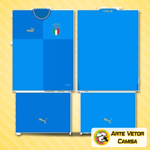 Camisa estilizada com logo no peito e estampa grande nas costas, apresentando design moderno inspirado na seleção italiana 2024 com cores vibrantes e detalhes elegantes que destacam a cultura futebolística da Itália.