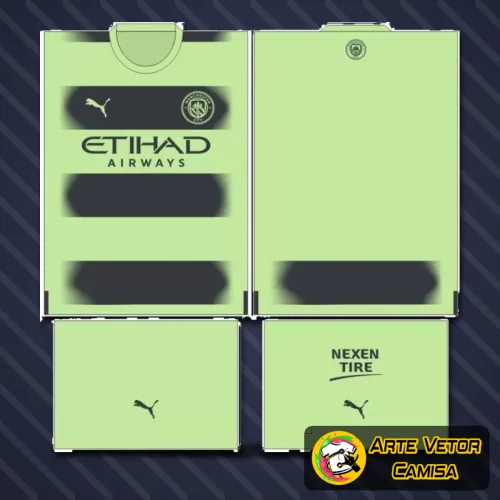 Foto de camisa Manchester City com logo no peito e estampa grande nas costas em design moderno e vibrante, ideal para fãs do time que buscam estilo e exclusividade.