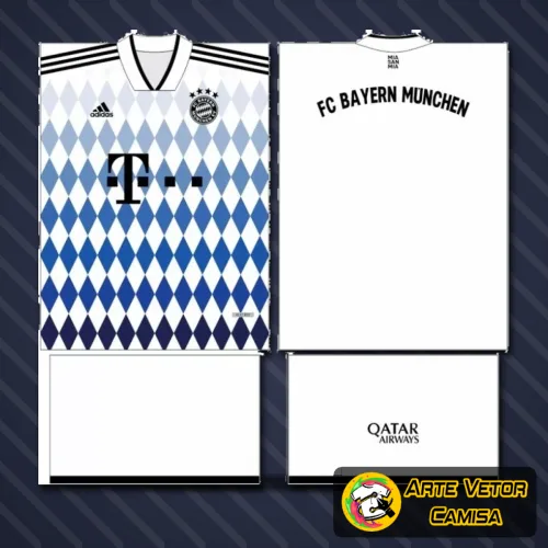 Camisa com logo no peito e estampa grande nas costas, destacando as cores e design modernos inspirados no Bayern München 2024, perfeita para fãs que apreciam estilo e personalidade marcante.