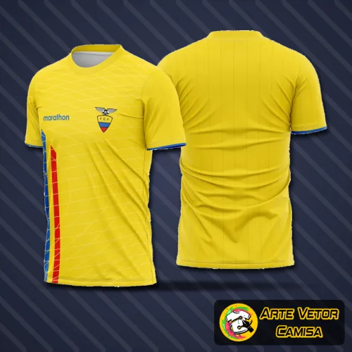 Camisa com logo no peito e estampa grande nas costas, apresentando design clássico inspirado na seleção do Equador de 2003, cores vibrantes e estilo retrô que destaca identidade e história em cada detalhe.