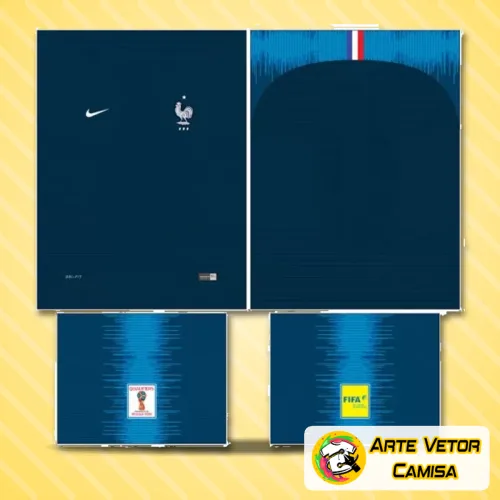 Camisa com logo no peito e estampa grande nas costas que destaca elementos da França, em cores vibrantes e design moderno, perfeita para demonstração de estilo e paixão pela cultura francesa.