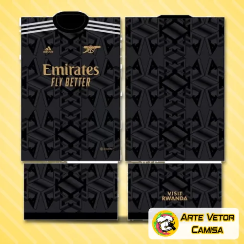 Camisa com logo do Arsenal no peito e estampa grande nas costas, destacando o design personalizado que celebra a paixão pelo futebol com estilo marcante e visual diferenciado.