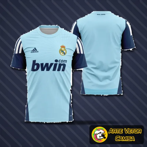 Camisa do goleiro do Real Madrid 2009-2010 com logo no peito e estampa grande nas costas, apresentando design clássico e elegante em detalhes vibrantes na cor tradicional do clube
