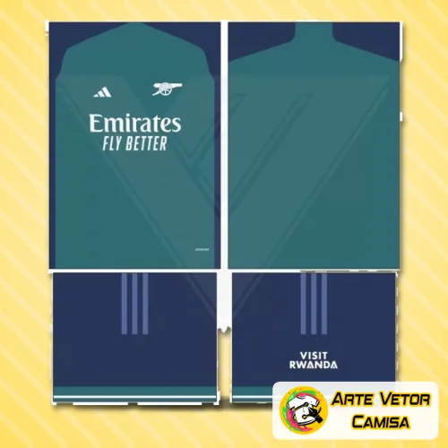 Camisa com logo no peito em destaque e estampa grande nas costas que representa um design único e vibrante, mostrando o espírito do Arsenal com cores marcantes e detalhes incríveis.