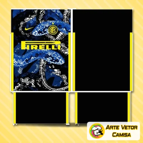 Camisa Inter de Milão 2024 com logo no peito e estampa grande nas costas em design moderno e cores vibrantes que destacam a identidade do time com detalhes elegantes.