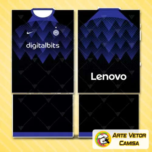 Camisa do Inter de Milão 2024 com logo no peito e estampa grande nas costas em design moderno que destaca a identidade do time com cores vibrantes e detalhes marcantes.