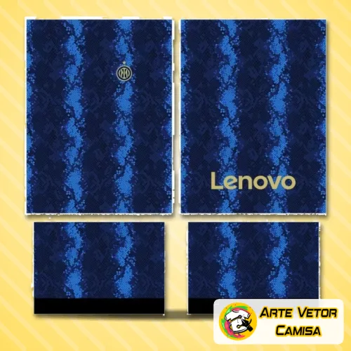 Imagem da camisa Inter de Milão com logo no peito e estampa grande nas costas exibindo as cores tradicionais do clube em estilo moderno e vibrante para a temporada 2024