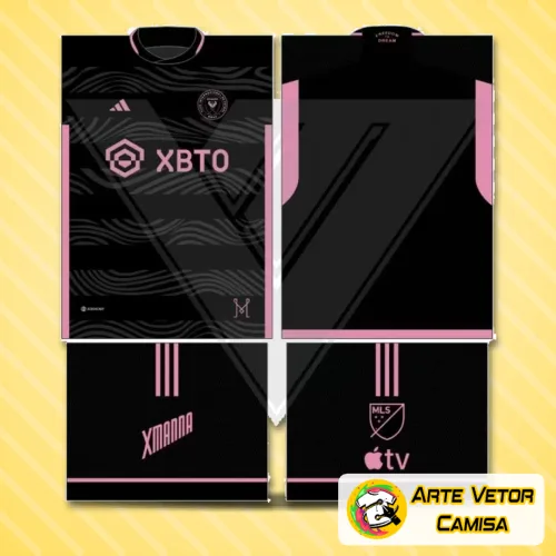 Camisa com logo no peito e estampa grande nas costas, exibindo uma combinação moderna e estilosa nas cores do Inter Miami, perfeita para fãs e colecionadores do time.