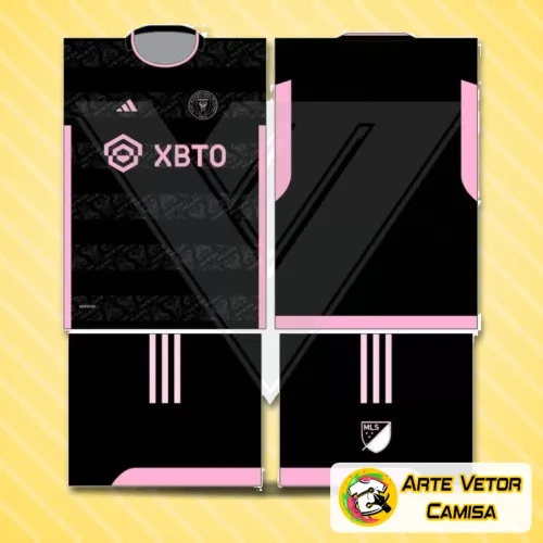 Camisa com logo no peito e estampa grande nas costas, exibindo o design icônico do Inter Miami com detalhes marcantes que destacam o estilo esportivo e moderno da peça.