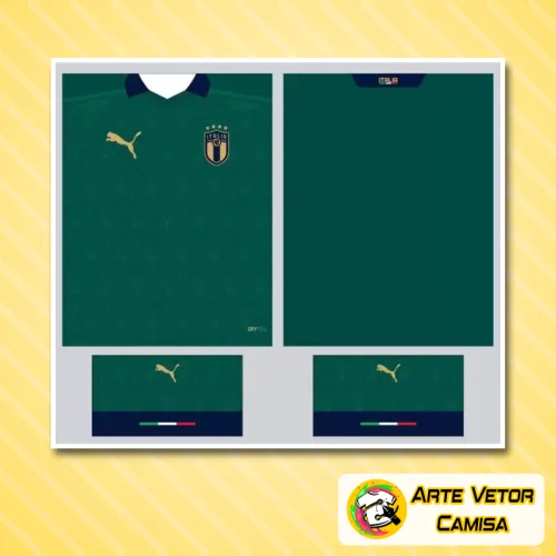 Camisa com logo no peito e estampa grande nas costas destacando detalhes inspirados na seleção da Itália para 2024, em visual moderno e exclusivo.