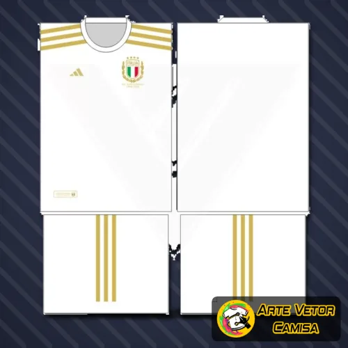 Camisa com logo no peito e estampa grande nas costas mostrando design inspirado na Itália para 2024, destacando cores vibrantes e detalhes modernos remetendo ao estilo esportivo