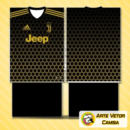 Foto da camisa Juventus com o logo no peito e uma estampa grande nas costas, exibindo detalhes marcantes que realçam a identidade do time com design vibrante e originalidade.