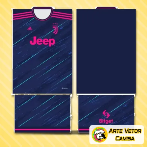 Imagem da camisa Juventus com o logo no peito e estampa grande nas costas destacando o design moderno e esportivo, perfeito para os fãs do time.
