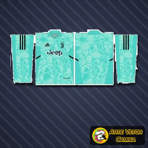 Foto da camisa Juventus com logo no peito e estampa grande nas costas, mostrando design marcante e cores vibrantes que remetem ao time de futebol italiano.