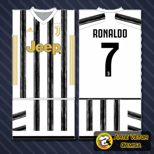 Foto da camisa Juventus com logo no peito e estampa grande nas costas, exibindo design moderno e detalhado que valoriza o estilo do time de futebol reconhecido mundialmente.