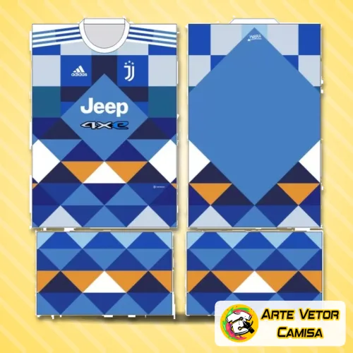 Camisa Juventus com logo no peito e estampa grande nas costas exibindo detalhes vibrantes em preto e branco