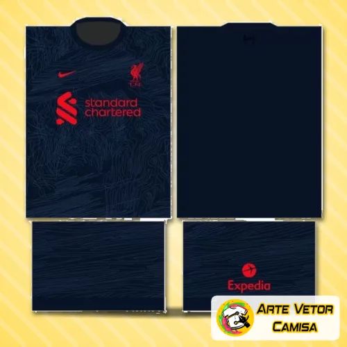 Camisa Liverpool com logo no peito e estampa grande nas costas, exibindo um design vibrante e detalhado que resgata a essência do time na temporada 2020, perfeita para torcer com estilo e autenticidade.