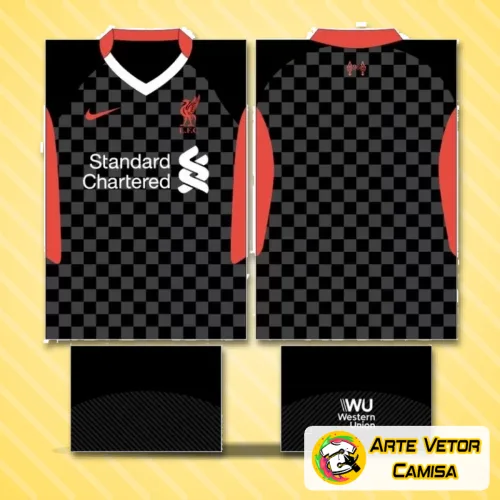 Camisa com logo no peito e estampa grande nas costas, trazendo um design moderno e vibrante homenageando o Liverpool, perfeito para torcedores que querem mostrar sua paixão com estilo.