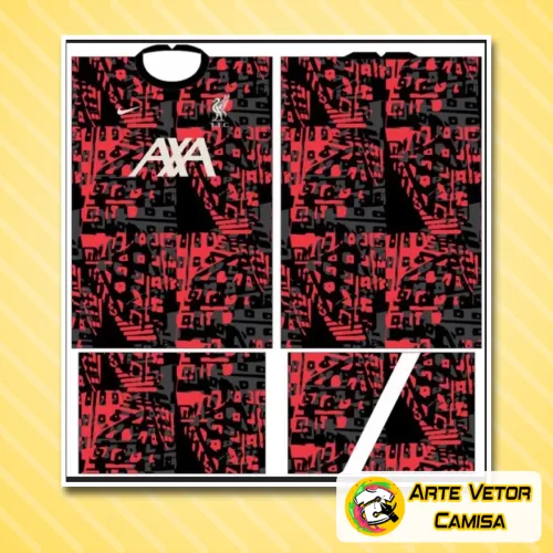 Camisa do Liverpool com logo no peito e estampa grande nas costas em cores vibrantes, ideal para fãs que querem estilo e identidade visual marcante no dia a dia.