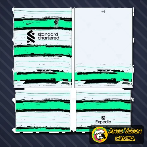 Camisa com logo no peito e estampa grande nas costas destacando estilo único e inspirado nas cores do Liverpool, perfeito para fãs que buscam autenticidade e design marcante.