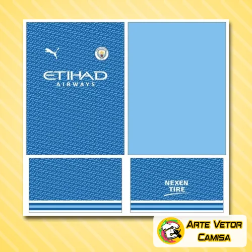 Camisa com logo no peito, design moderno e estampa grande nas costas que destaca as cores e detalhes do Manchester City 2024, perfeita para quem valoriza estilo e identidade em cada detalhe.