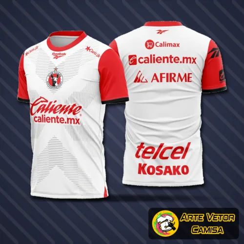 Camisa do Club Tijuana Away 2025-26 exibindo logo no peito e estampa grande nas costas em detalhes vibrantes e design moderno