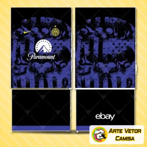 Camisa Inter de Milão 2024 com logo no peito e estampa grande nas costas, apresentando as cores icônicas do time e design moderno que destaca a paixão pelo futebol.