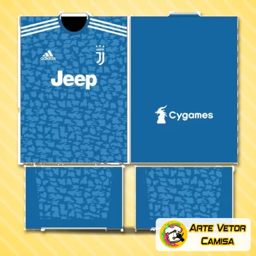 Imagem de camisa preta com o logo no peito e uma estampa grande nas costas, destacando o design sofisticado e a identidade visual marcante do Juventus.