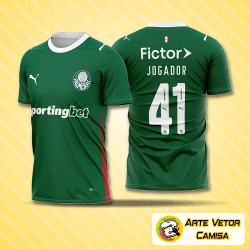 Imagem da camisa Palmeiras 2026 com logo no peito e estampa grande nas costas, trazendo design moderno e identidade única do time paulista para os torcedores demonstrarem sua paixão.