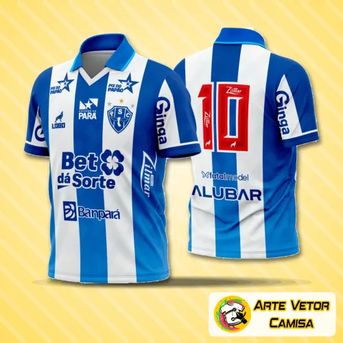 Camisa final do Paysandu 2026-2027 com logo no peito e estampa grande nas costas mostrando detalhes únicos do clube.