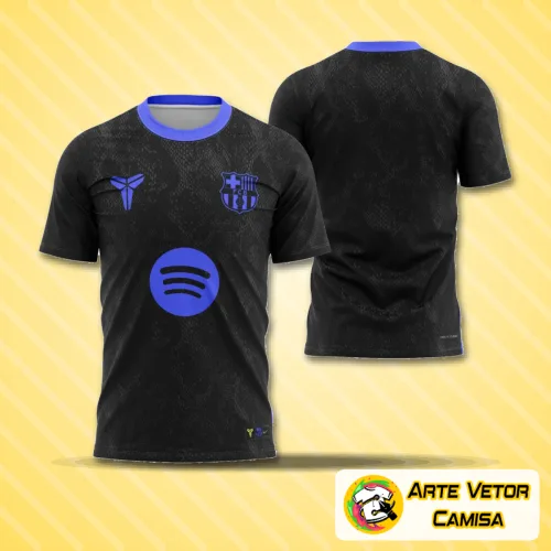 Camisa do Barcelona 2025-2026 com logo no peito e estampa grande nas costas que destaca o design moderno e vibrante, perfeita para fãs que valorizam estilo e identidade do time.