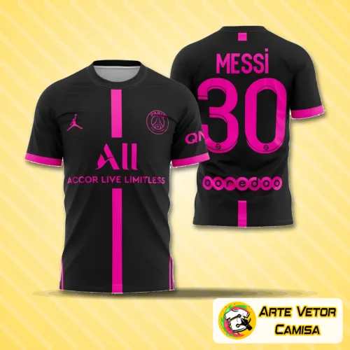 Camisa com logo no peito e estampa grande nas costas, exibindo o design moderno do conceito PSG Jordan 2021 em cores vibrantes, perfeita para quem busca estilo e atitude em uma peça marcante.